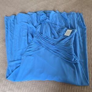 David's Bridal One-Shoulder Chiffon Gown in Sky Blue